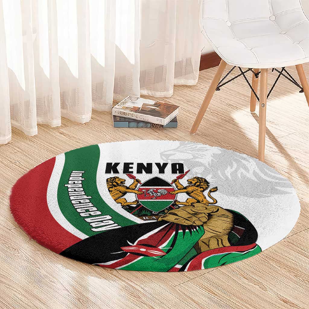 Kenya Independence Day Round Carpet Lion With Coat Of Arms - African Pride