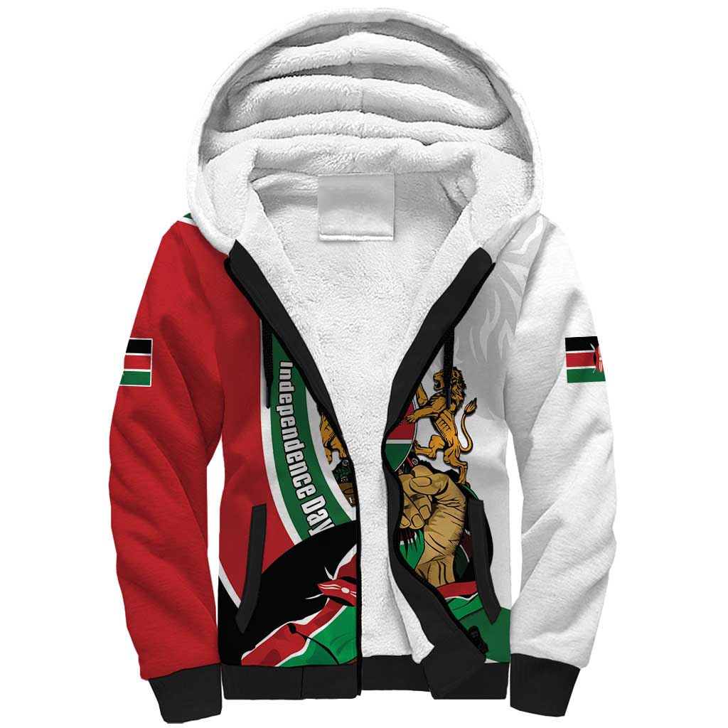 Personalized Kenya Independence Day Sherpa Hoodie Lion With Coat Of Arms - African Pride