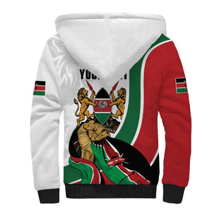 Personalized Kenya Independence Day Sherpa Hoodie Lion With Coat Of Arms - African Pride