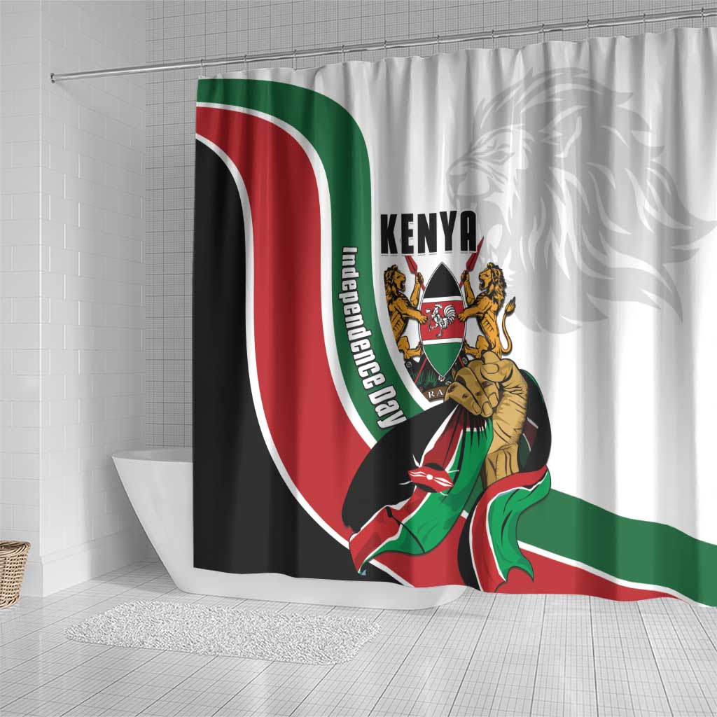 Kenya Independence Day Shower Curtain Lion With Coat Of Arms - African Pride