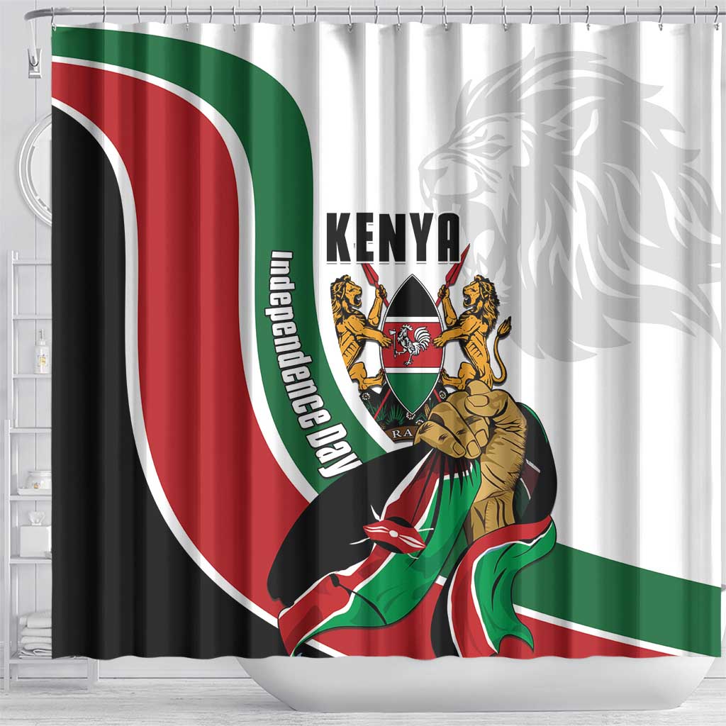 Kenya Independence Day Shower Curtain Lion With Coat Of Arms - African Pride