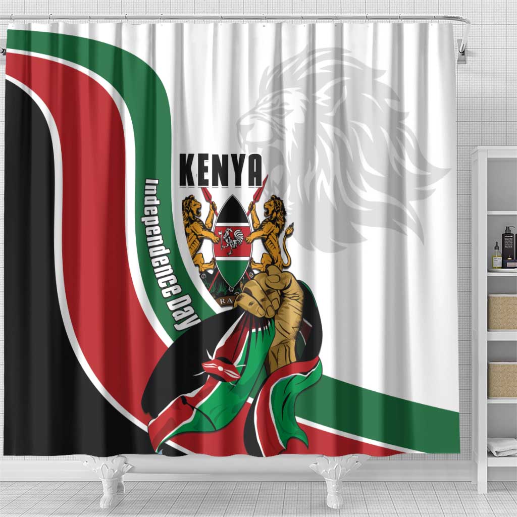 Kenya Independence Day Shower Curtain Lion With Coat Of Arms - African Pride