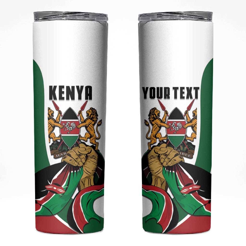 Personalized Kenya Independence Day Skinny Tumbler Lion With Coat Of Arms - African Pride