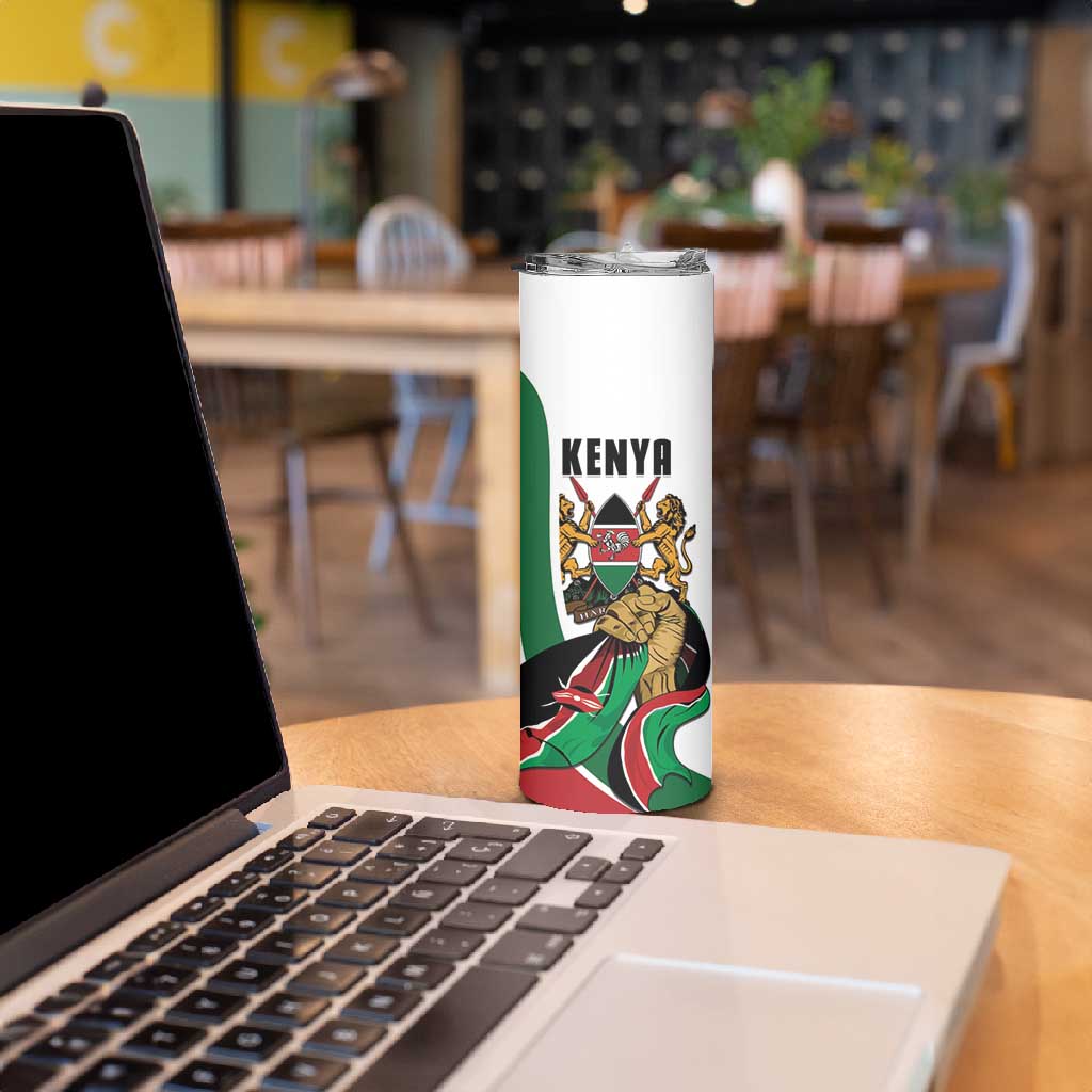 Personalized Kenya Independence Day Skinny Tumbler Lion With Coat Of Arms - African Pride