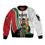 Personalized Kenya Independence Day Sleeve Zip Bomber Jacket Lion With Coat Of Arms - African Pride