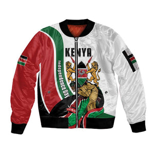 Personalized Kenya Independence Day Sleeve Zip Bomber Jacket Lion With Coat Of Arms - African Pride