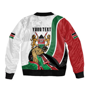 Personalized Kenya Independence Day Sleeve Zip Bomber Jacket Lion With Coat Of Arms - African Pride
