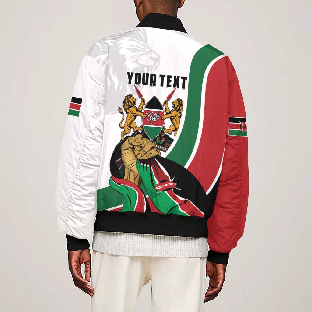 Personalized Kenya Independence Day Sleeve Zip Bomber Jacket Lion With Coat Of Arms - African Pride