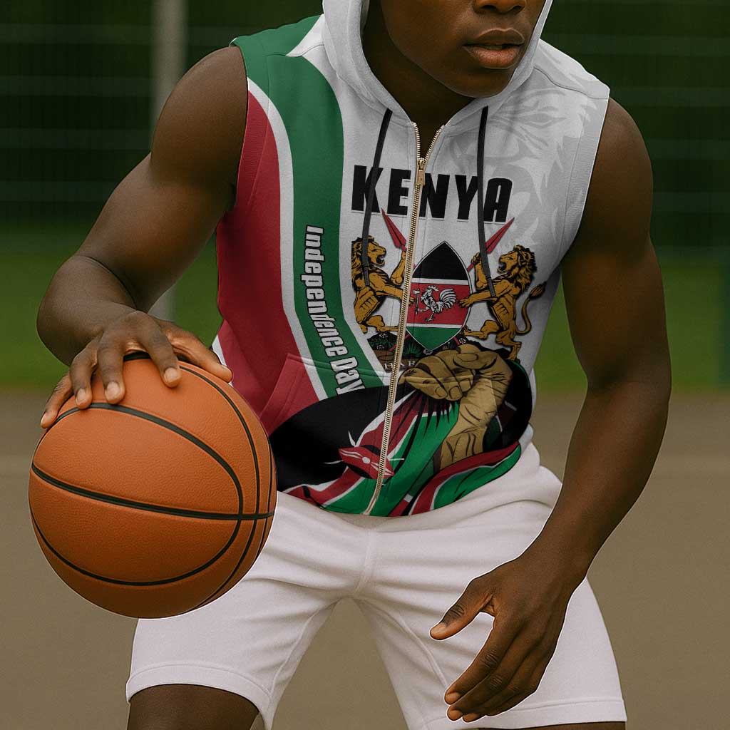Personalized Kenya Independence Day Sleeveless Zip Hoodie Lion With Coat Of Arms - African Pride