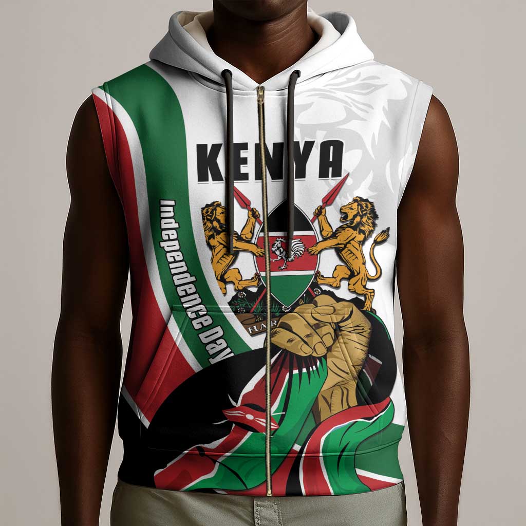 Personalized Kenya Independence Day Sleeveless Zip Hoodie Lion With Coat Of Arms - African Pride