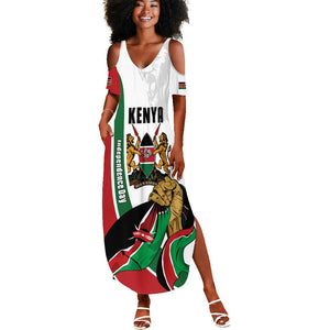 Personalized Kenya Independence Day Summer Maxi Dress Lion With Coat Of Arms - African Pride