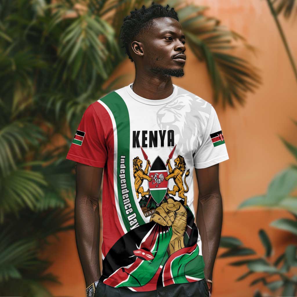 Personalized Kenya Independence Day T shirt Lion With Coat Of Arms - African Pride