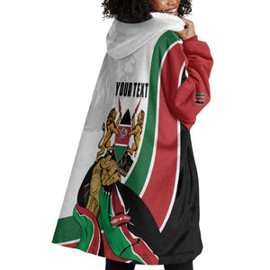 Personalized Kenya Independence Day Wearable Blanket Hoodie Lion With Coat Of Arms - African Pride