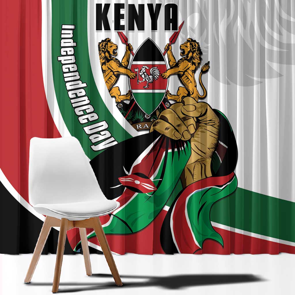 Kenya Independence Day Window Curtain Lion With Coat Of Arms - African Pride