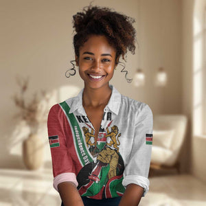 Personalized Kenya Independence Day Women Casual Shirt Lion With Coat Of Arms - African Pride