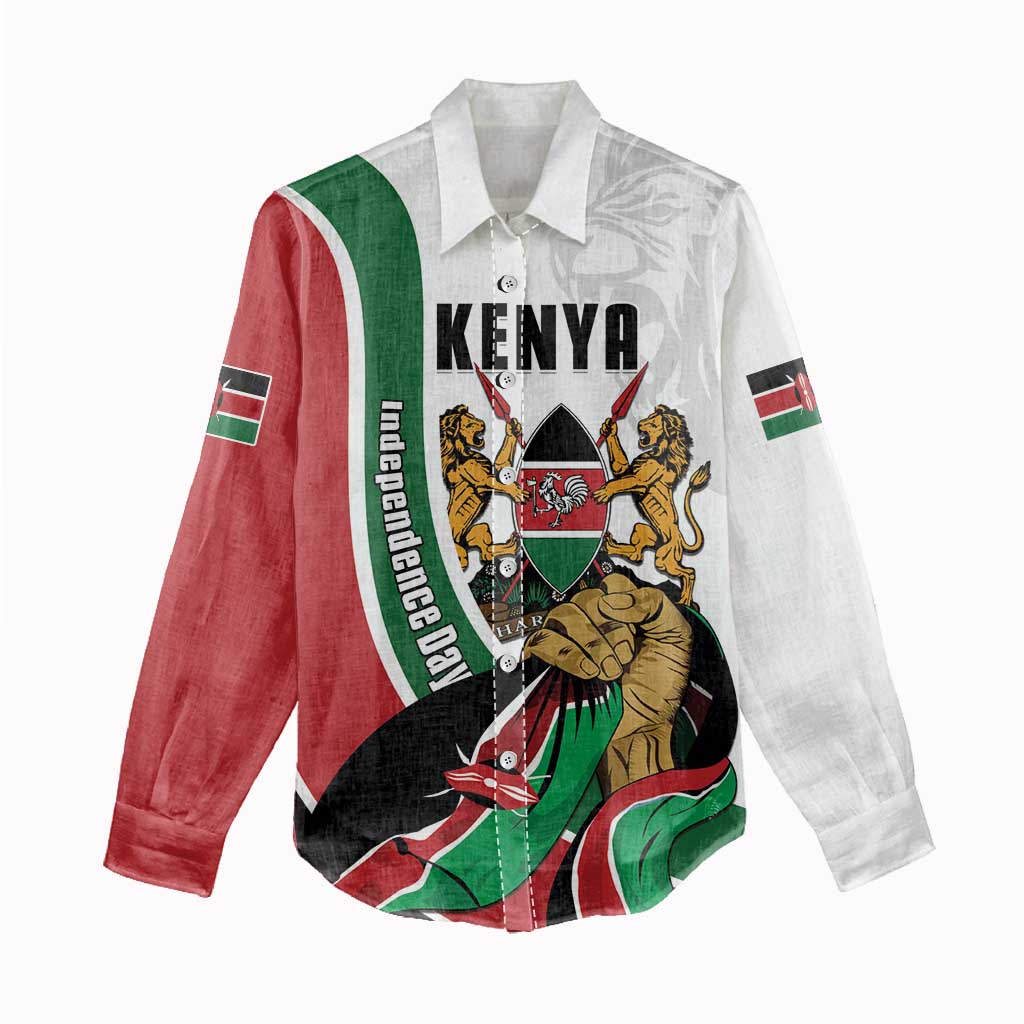 Personalized Kenya Independence Day Women Casual Shirt Lion With Coat Of Arms - African Pride