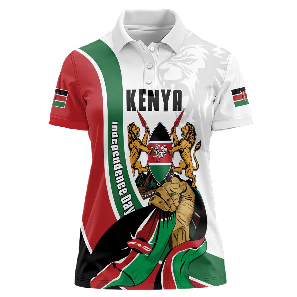 Personalized Kenya Independence Day Women Polo Shirt Lion With Coat Of Arms - African Pride