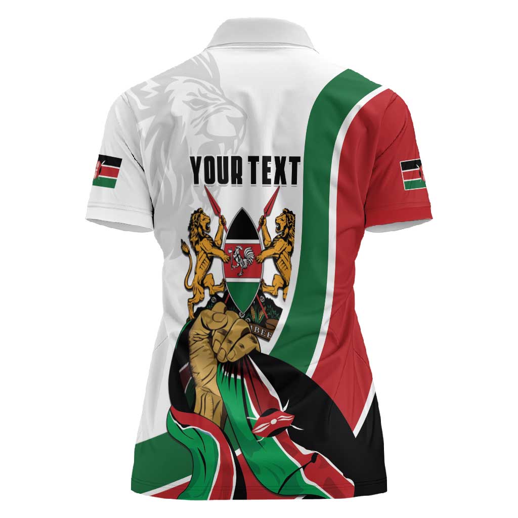 Personalized Kenya Independence Day Women Polo Shirt Lion With Coat Of Arms - African Pride
