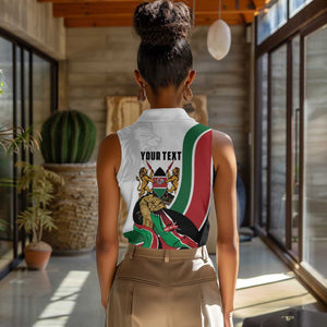 Personalized Kenya Independence Day Women Sleeveless Polo Shirt Lion With Coat Of Arms - African Pride