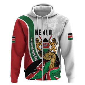 Personalized Kenya Independence Day Zip Hoodie Lion With Coat Of Arms - African Pride