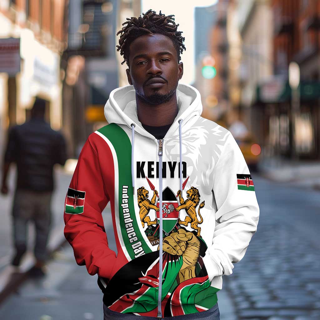 Personalized Kenya Independence Day Zip Hoodie Lion With Coat Of Arms - African Pride