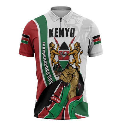Personalized Kenya Jamhuri Day Zipper Polo Shirt Lion With Coat Of Arms