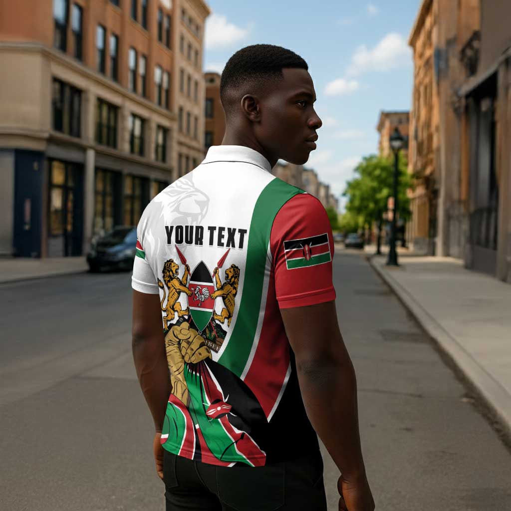 Personalized Kenya Jamhuri Day Zipper Polo Shirt Lion With Coat Of Arms