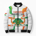 Personalized Niger Republic Day Bomber Puffer Jacket Coat Of Arms With Flag