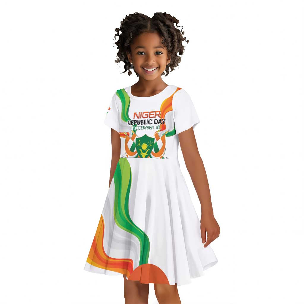 Personalized Jamhuriyar Nijar Republic Day Kid Short Sleeve Dress Coat Of Arms With Flag - African Pride