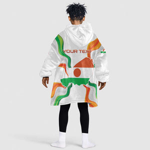 Personalized Jamhuriyar Nijar Republic Day Kid Wearable Blanket Hoodie Coat Of Arms With Flag - African Pride