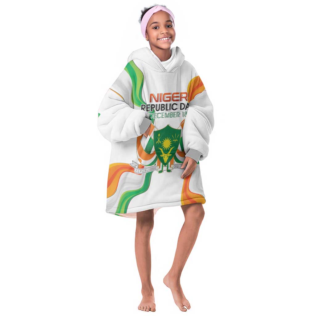 Personalized Jamhuriyar Nijar Republic Day Kid Wearable Blanket Hoodie Coat Of Arms With Flag - African Pride