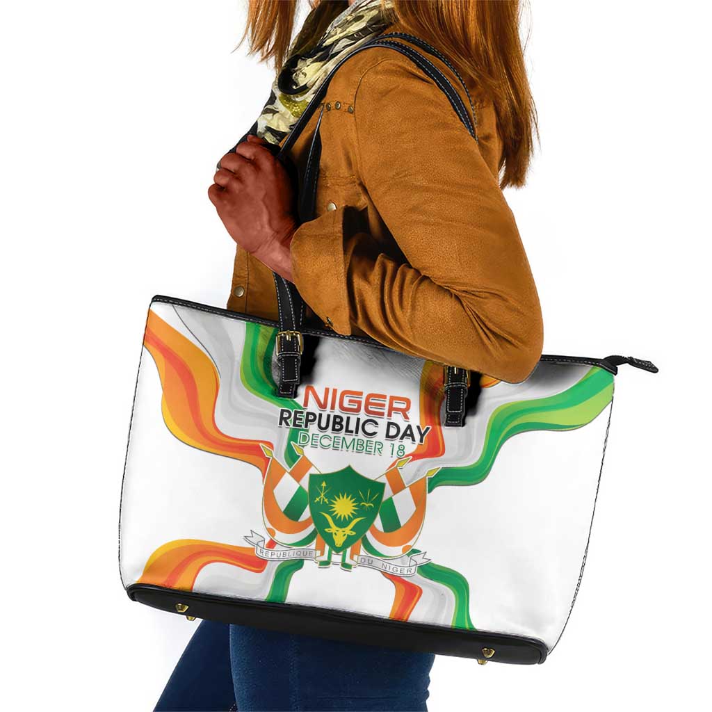 Jamhuriyar Nijar Republic Day Leather Tote Bag Coat Of Arms With Flag - African Pride
