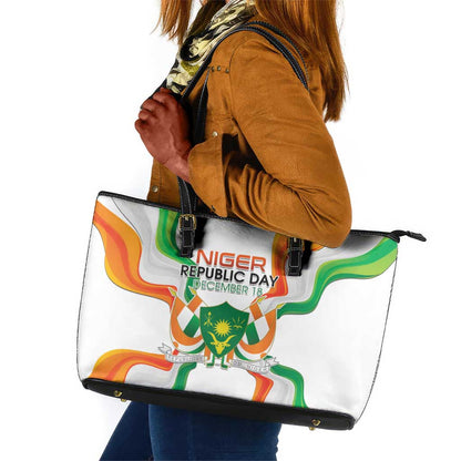 Jamhuriyar Nijar Republic Day Leather Tote Bag Coat Of Arms With Flag - African Pride