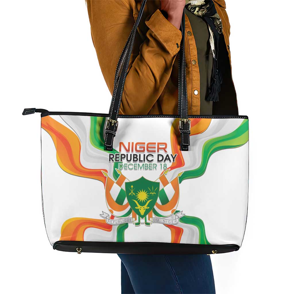 Jamhuriyar Nijar Republic Day Leather Tote Bag Coat Of Arms With Flag - African Pride