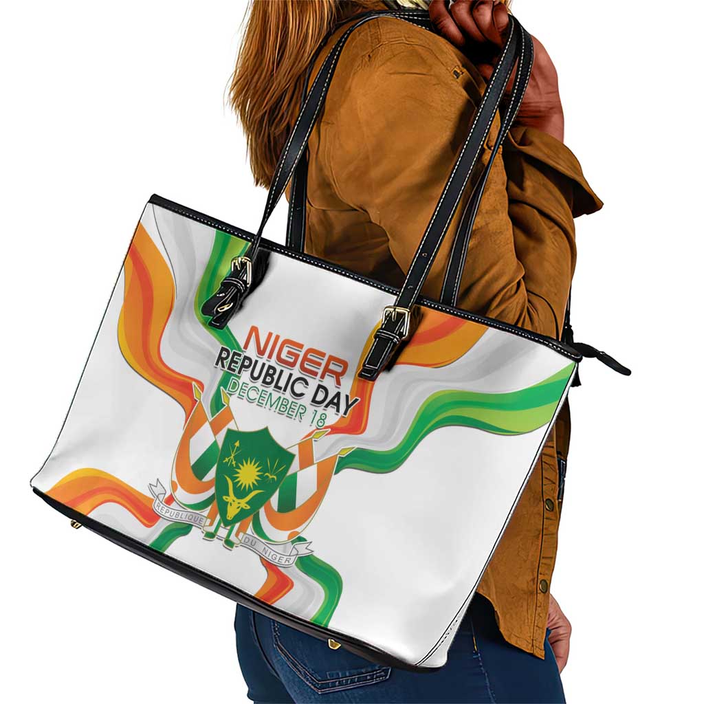 Jamhuriyar Nijar Republic Day Leather Tote Bag Coat Of Arms With Flag - African Pride