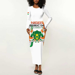 Personalized Jamhuriyar Nijar Republic Day Long Sleeve Bodycon Dress Coat Of Arms With Flag - African Pride