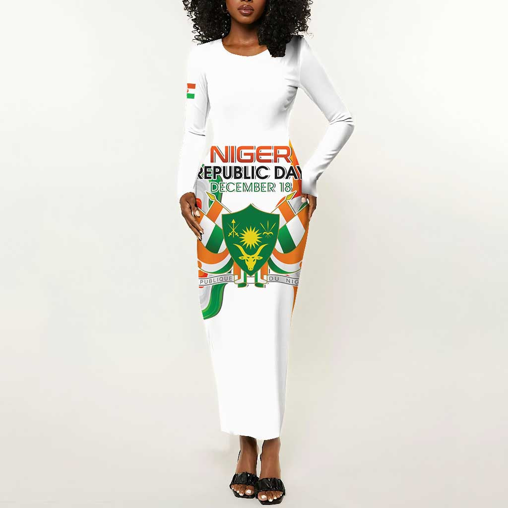 Personalized Jamhuriyar Nijar Republic Day Long Sleeve Bodycon Dress Coat Of Arms With Flag - African Pride