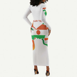 Personalized Jamhuriyar Nijar Republic Day Long Sleeve Bodycon Dress Coat Of Arms With Flag - African Pride