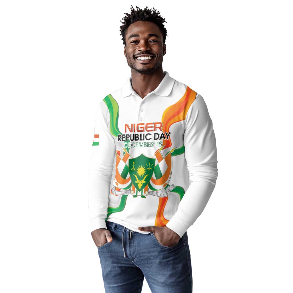 Personalized Jamhuriyar Nijar Republic Day Long Sleeve Polo Shirt Coat Of Arms With Flag - African Pride
