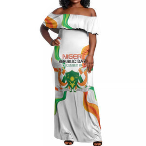 Personalized Jamhuriyar Nijar Republic Day Off Shoulder Maxi Dress Coat Of Arms With Flag - African Pride