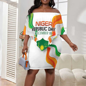 Personalized Jamhuriyar Nijar Republic Day Off Shoulder Short Dress Coat Of Arms With Flag - African Pride