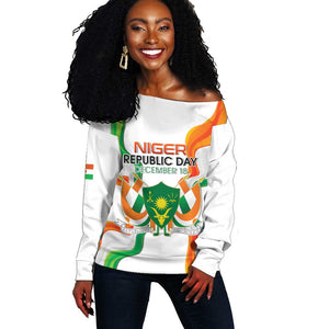 Personalized Jamhuriyar Nijar Republic Day Off Shoulder Sweater Coat Of Arms With Flag - African Pride