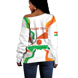 Personalized Jamhuriyar Nijar Republic Day Off Shoulder Sweater Coat Of Arms With Flag - African Pride
