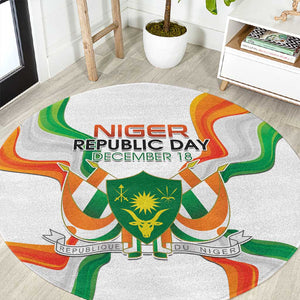 Jamhuriyar Nijar Republic Day Round Carpet Coat Of Arms With Flag - African Pride