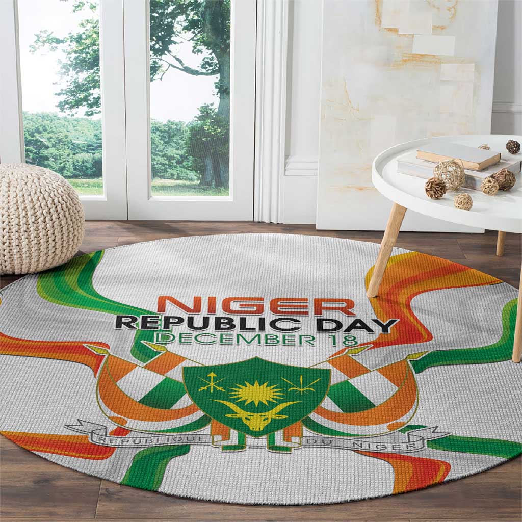 Jamhuriyar Nijar Republic Day Round Carpet Coat Of Arms With Flag - African Pride