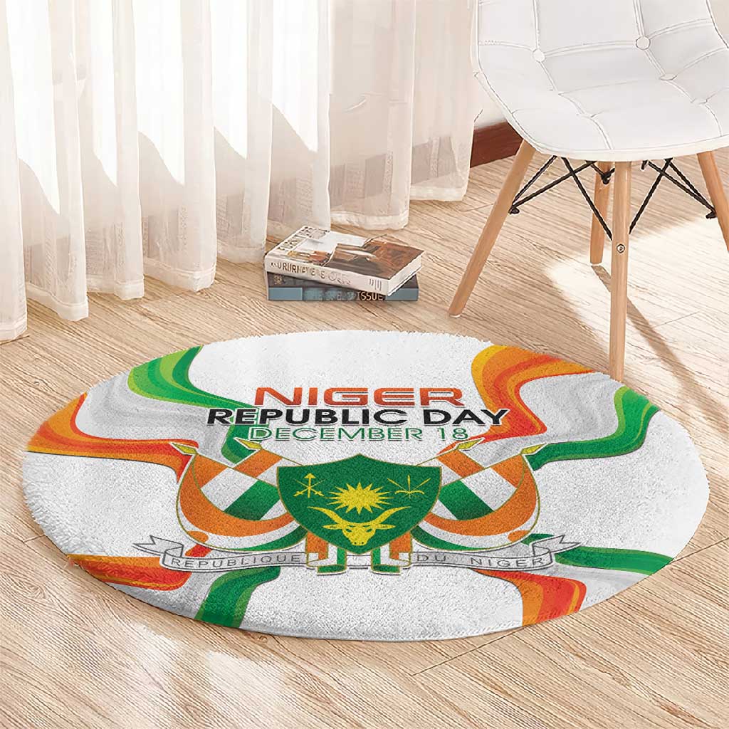 Jamhuriyar Nijar Republic Day Round Carpet Coat Of Arms With Flag - African Pride