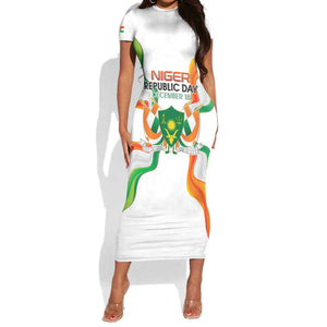 Personalized Jamhuriyar Nijar Republic Day Short Sleeve Bodycon Dress Coat Of Arms With Flag - African Pride