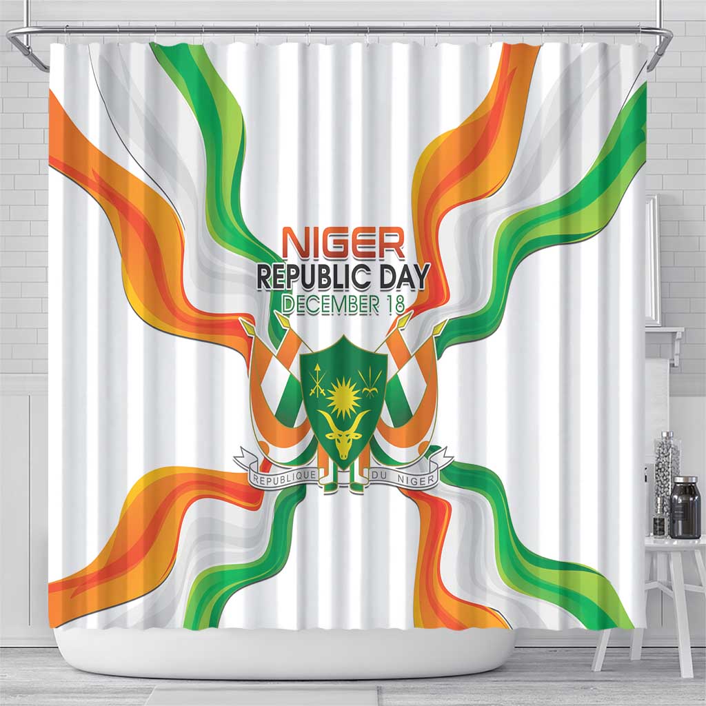 Jamhuriyar Nijar Republic Day Shower Curtain Coat Of Arms With Flag - African Pride