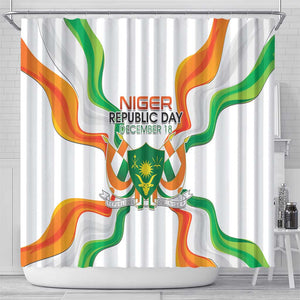 Jamhuriyar Nijar Republic Day Shower Curtain Coat Of Arms With Flag - African Pride
