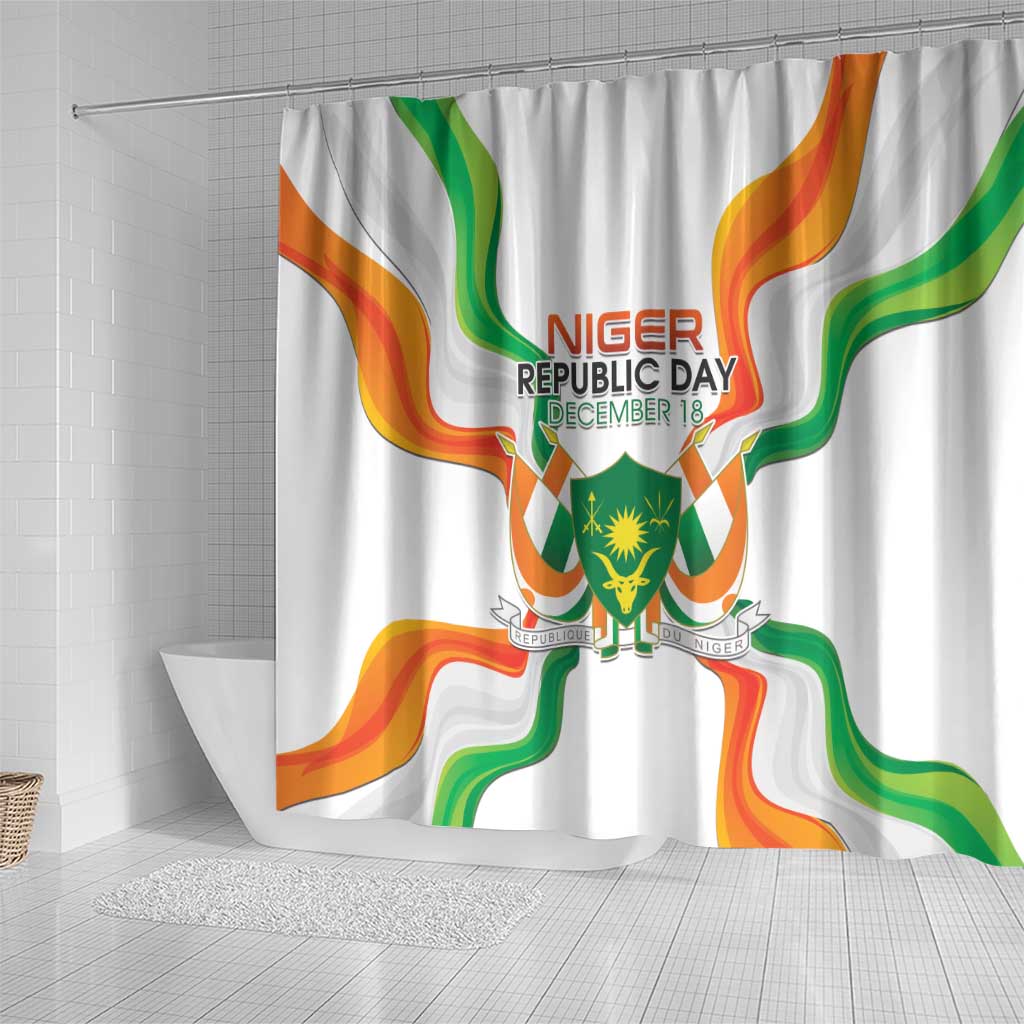 Jamhuriyar Nijar Republic Day Shower Curtain Coat Of Arms With Flag - African Pride